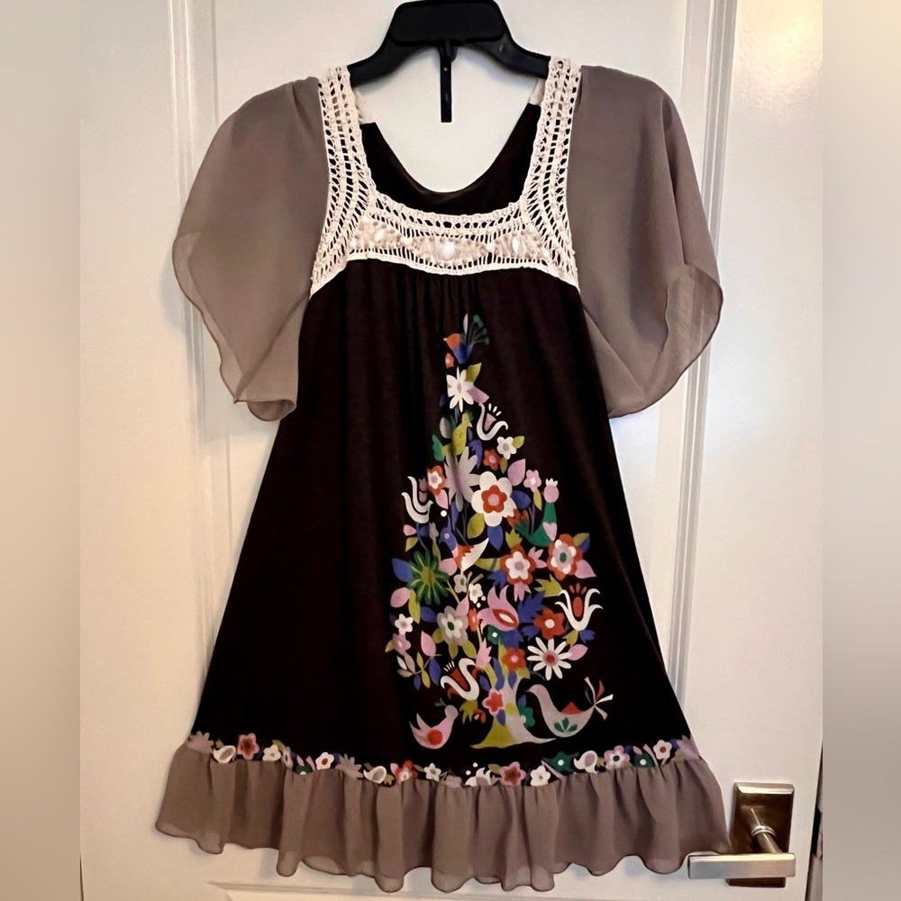 Brown and Cream Ruffled Tiered Midi Sundress